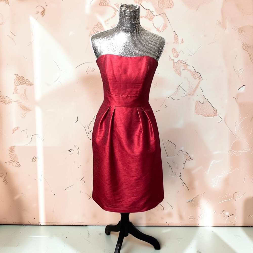 Alfred Sung Red Strapless Pleated Cocktail Dress Size 4 Prom Party Holiday